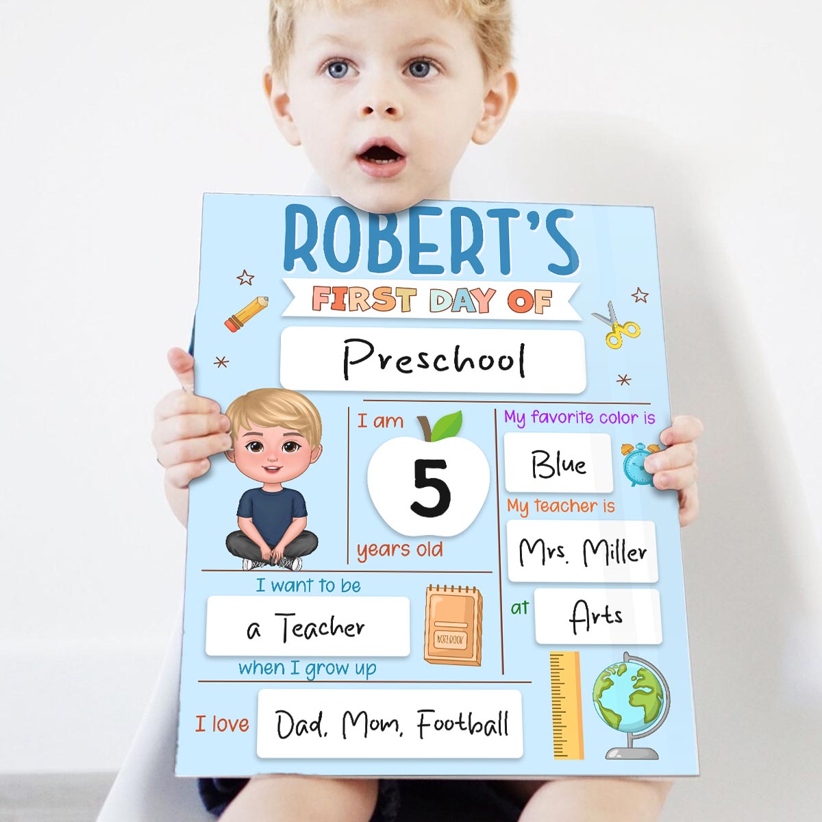 First Day, Last Day of School Cute Kid School Things Personalized Board School Sign
