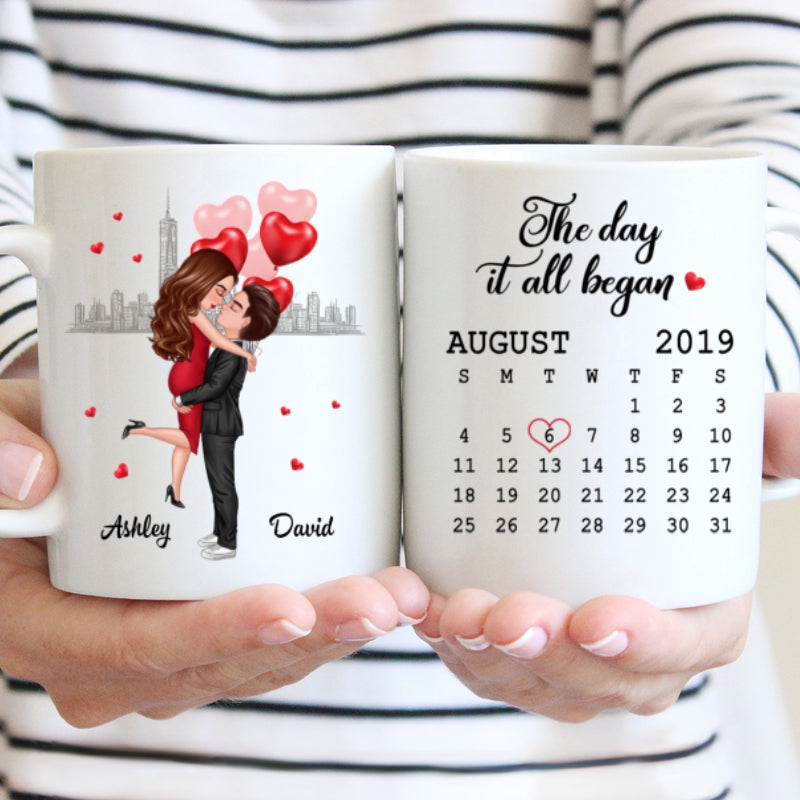 Hugging Couple Together Since Anniversary Date Personalized Mug