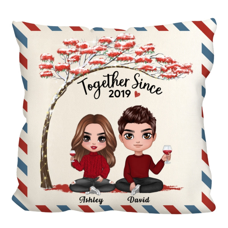 Doll Couple Under Red Tree Gift For Him For Her Personalized Pillow (Insert Included)