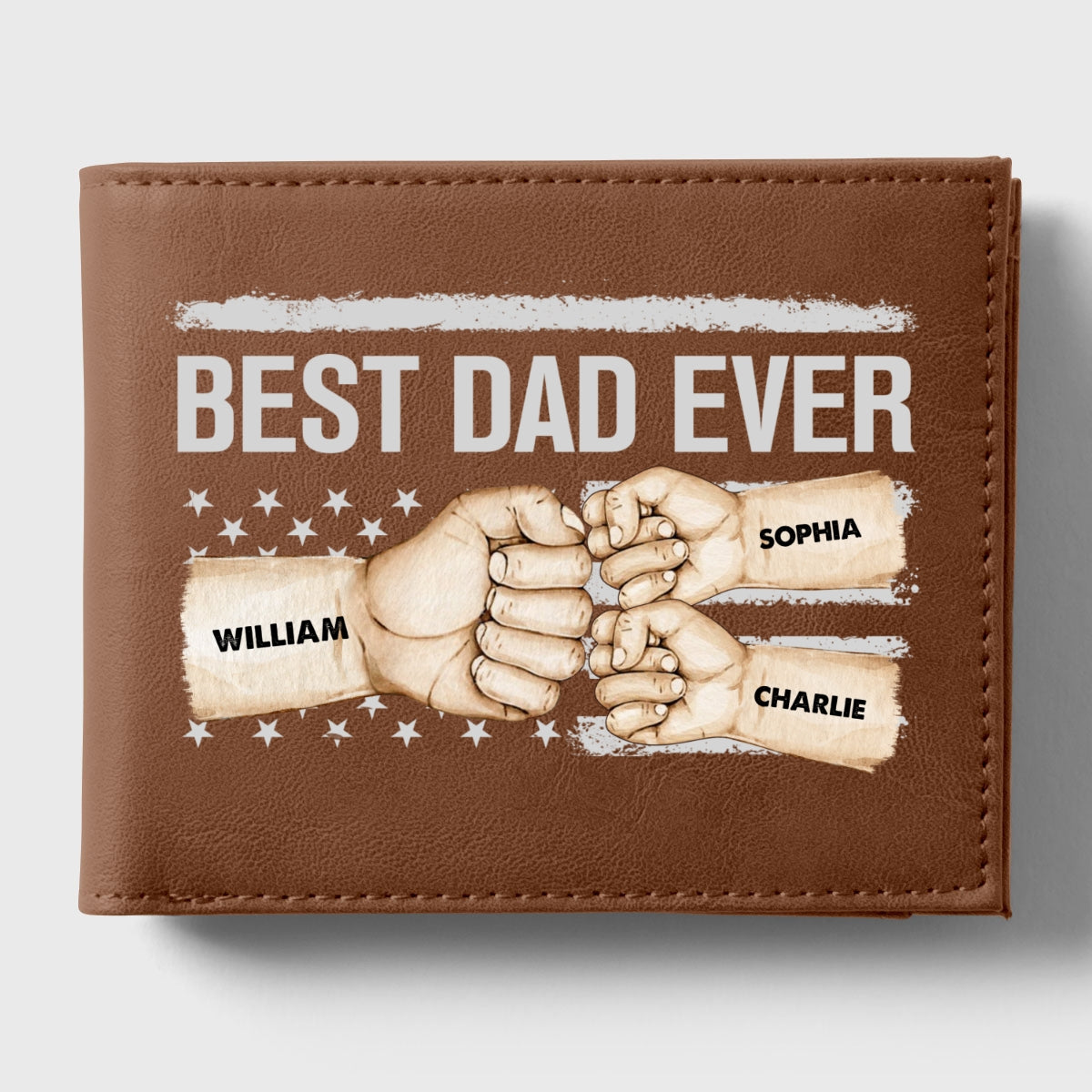 Best Dad Ever Flag Fist Bump Personalized Printed Leather Wallet, Gift For Husband, Dad