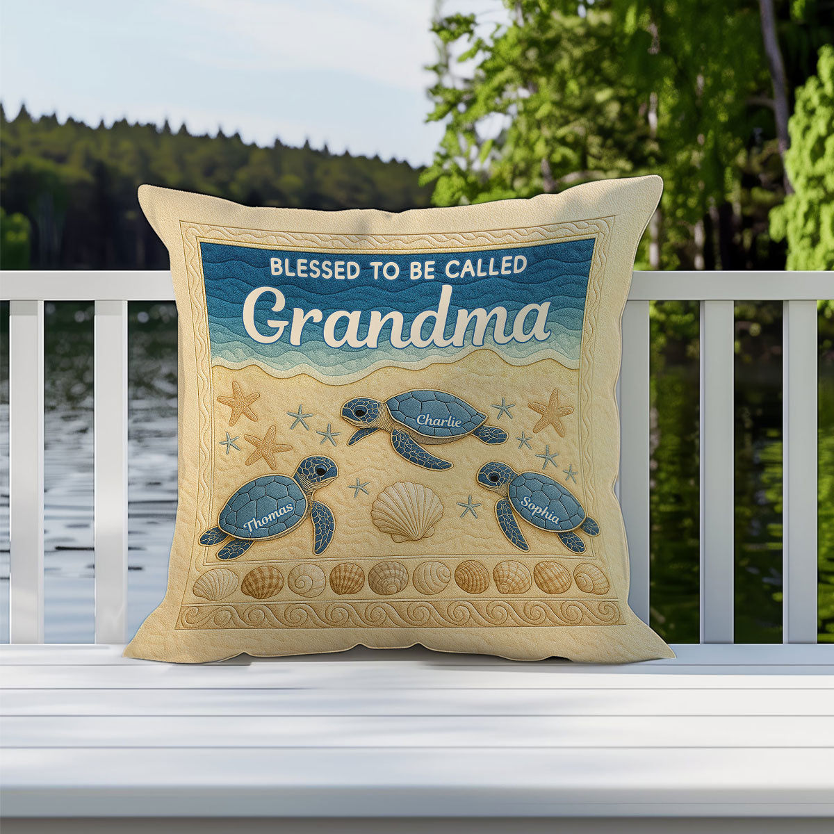 Blessed To Be Called Grandma 3D Effect Turtles Personalized Pillow, Heartfelt Gift For Grandma