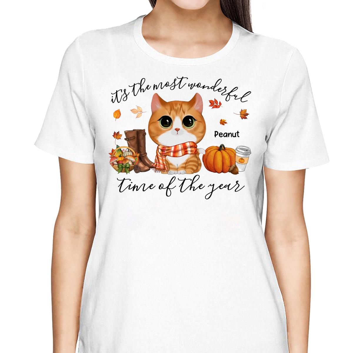 Fall Season Watercolor Cute Cats It‘s The Most Wonderful Time Of The Year Personalized Shirt