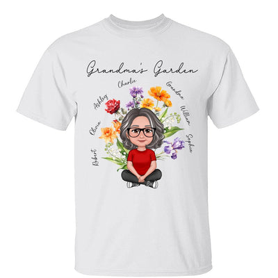 Grandma‘s Garden Crossed Legs Woman Grandkids Beautiful Birth Flower Personalized Shirt