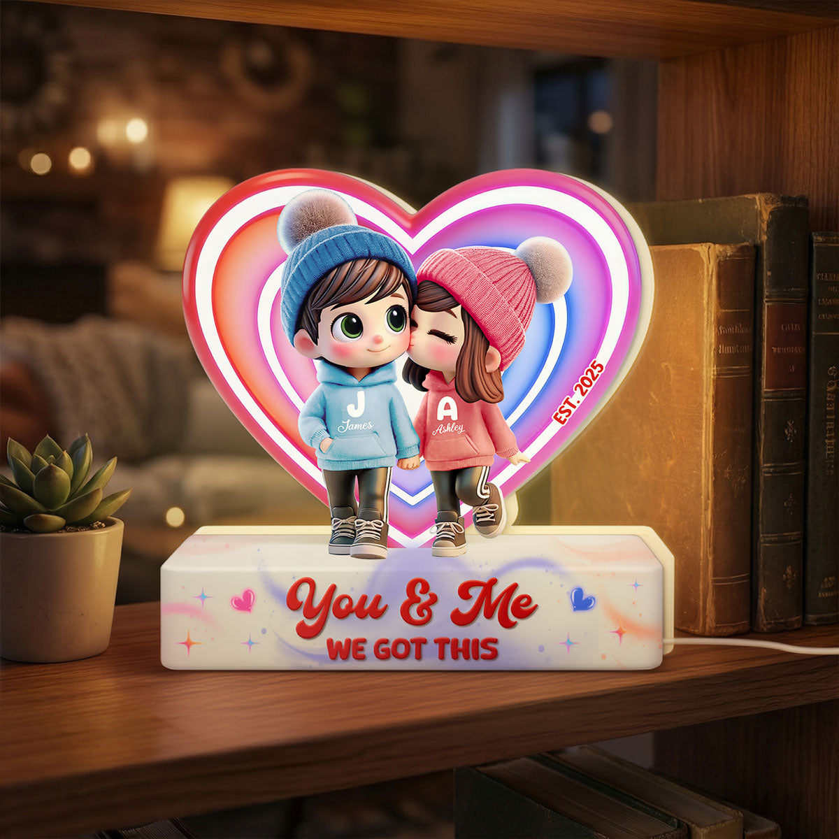 Eternal Love Cute Cartoon Chibi Couple - Personalized Light Box - Heartfelt Valentine's Day Gift, Anniversary Gift For Couple, For Him, For Her