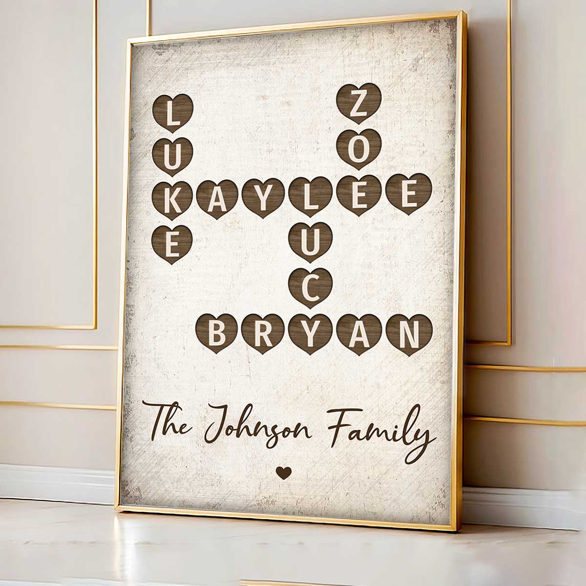 Family Heart Crossword Art - Created In A Moment, Treasured Forever Personalized Poster