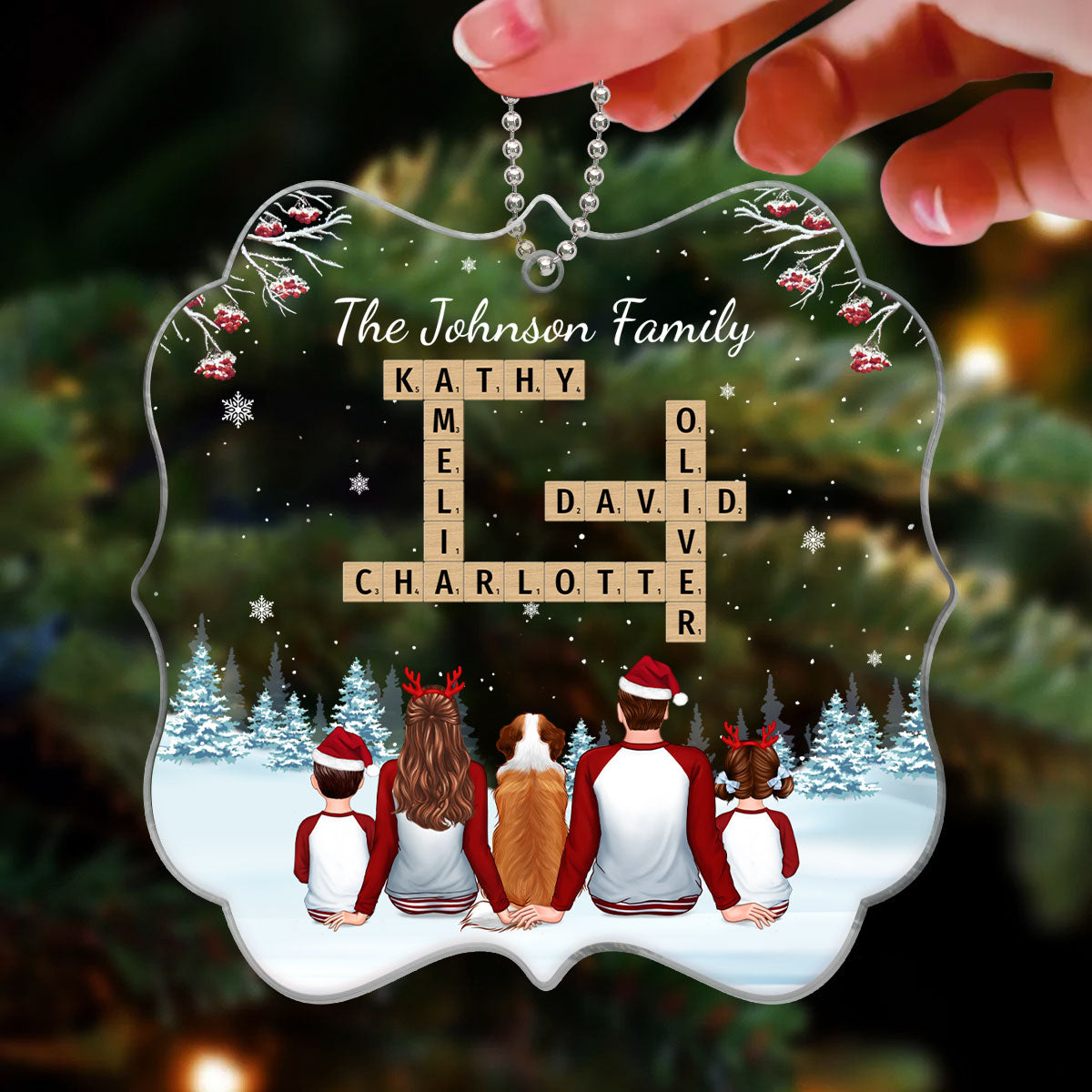 Family In Snow Crossword Puzzle Art Personalized Acrylic Ornament
