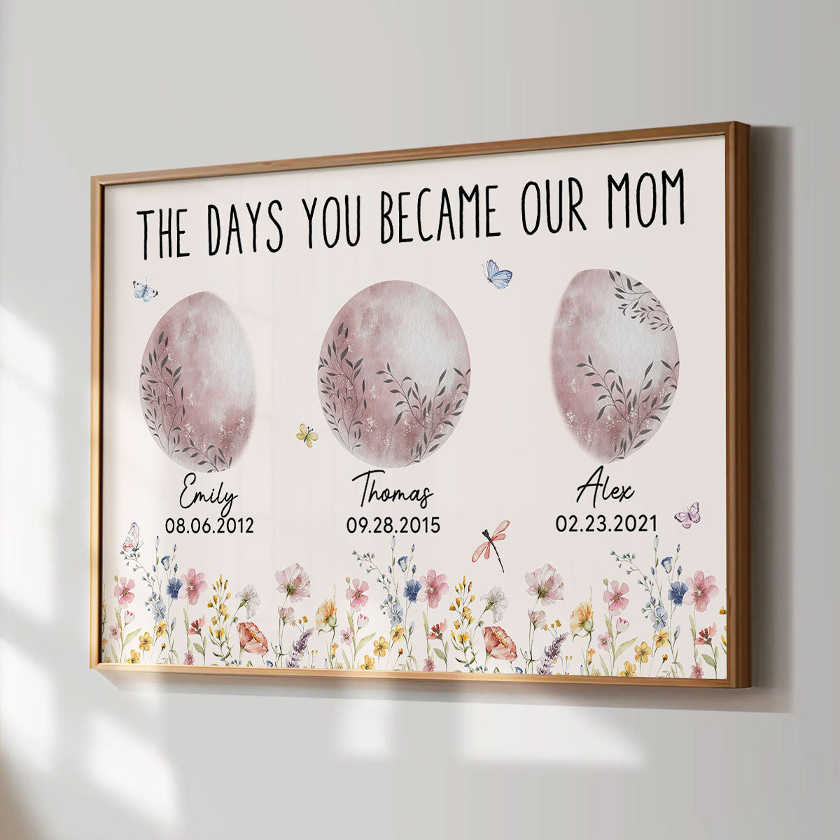 Wild Flowers The Day You Become Mom Grandma Custom Floral Birth Moon Phase Personalized Poster, Gift