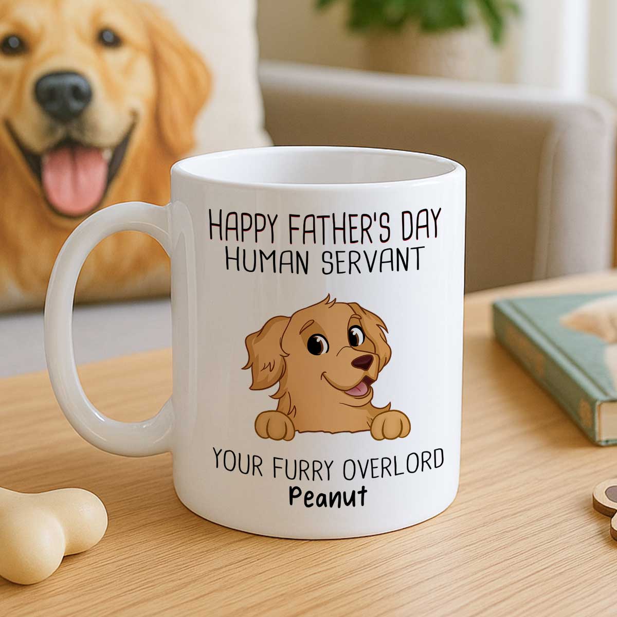 Happy Father‘s Day Human Servant Funny Cute Dogs Personalized Mug, Gift For Dog Dad