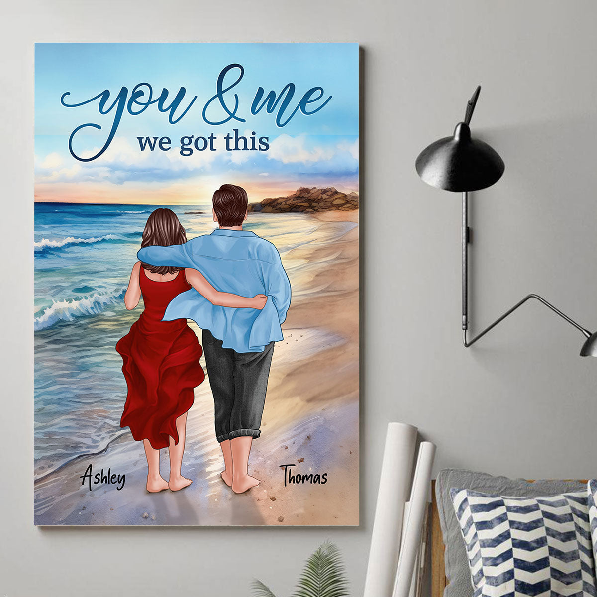 On The Beach Back View Couple Walking You & Me We Got This Personalized Vertical Poster, Gift For Him, For Her