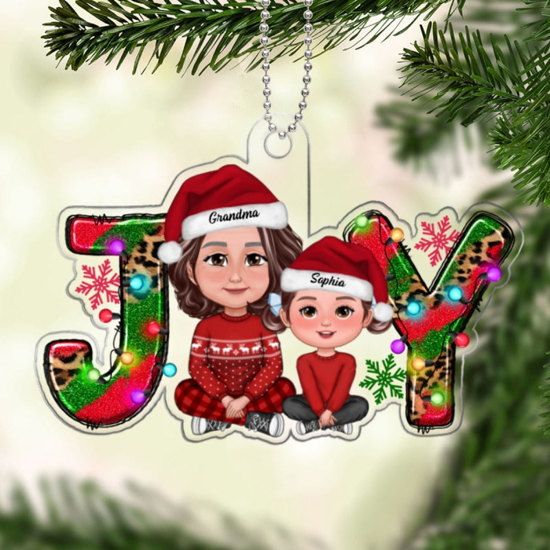 Joy Christmas Grandma Granddaughter Grandson Crossed Legs Personalized Acrylic Ornament