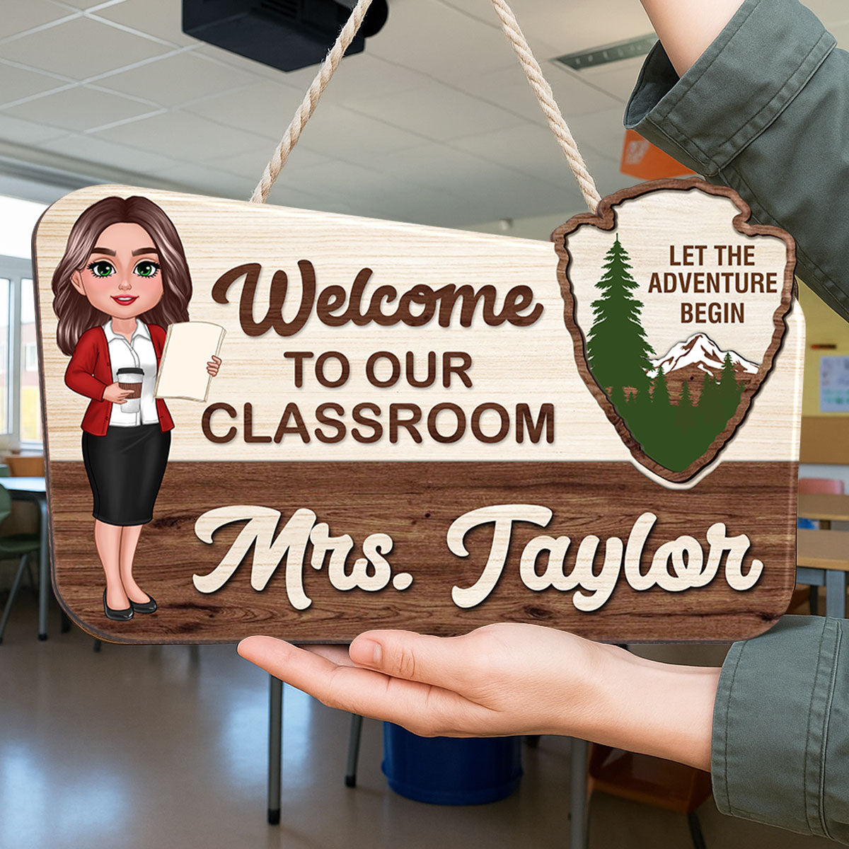Let The Adventure Begin Personalized Wood Door Sign, Classroom Decor, Gift For Teacher