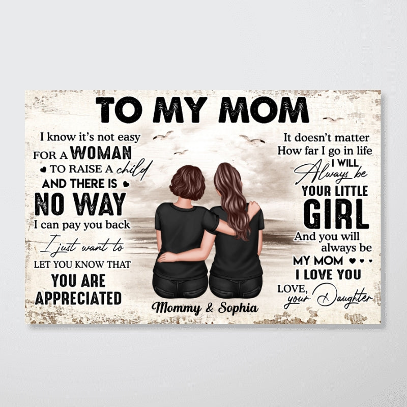 To My Mom From Daughter Retro Beach Landscape Personalized Horizontal Poster