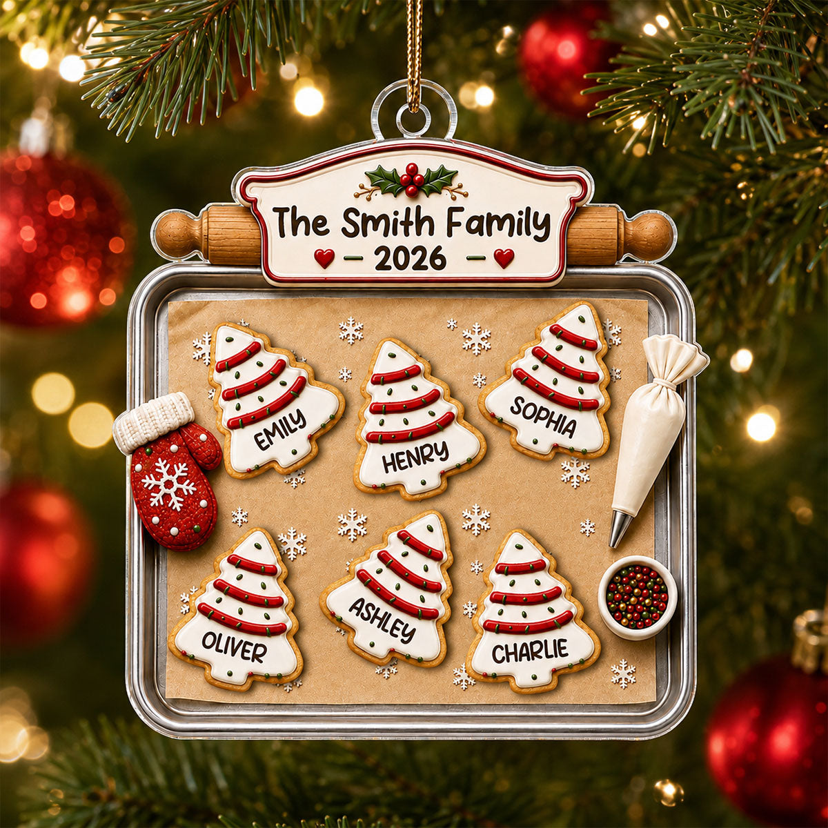 Christmas Tree Cakes Tray Custom Family Names - Personalized Acrylic Ornament - Christmas Gift For Family