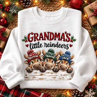 Grandma's Cute Peeking Reindeers - Personalized Shirt - Trendy Christmas Tee for Grandma, Thoughtful Christmas Gift for Mom, Wife
