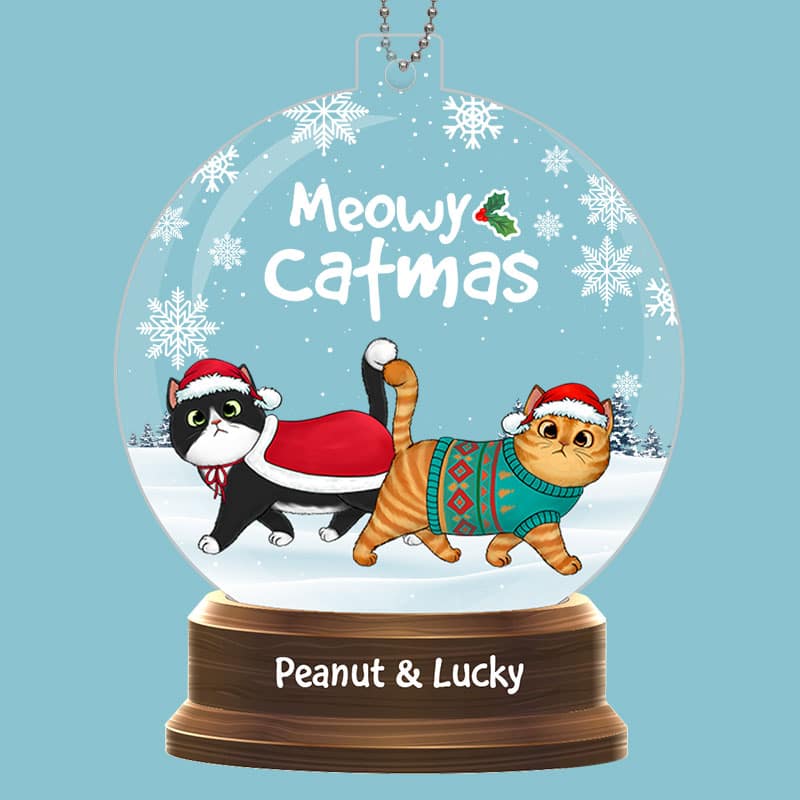 Cat Christmas Walking In The Snow Globe Personalized Acrylic Ornament