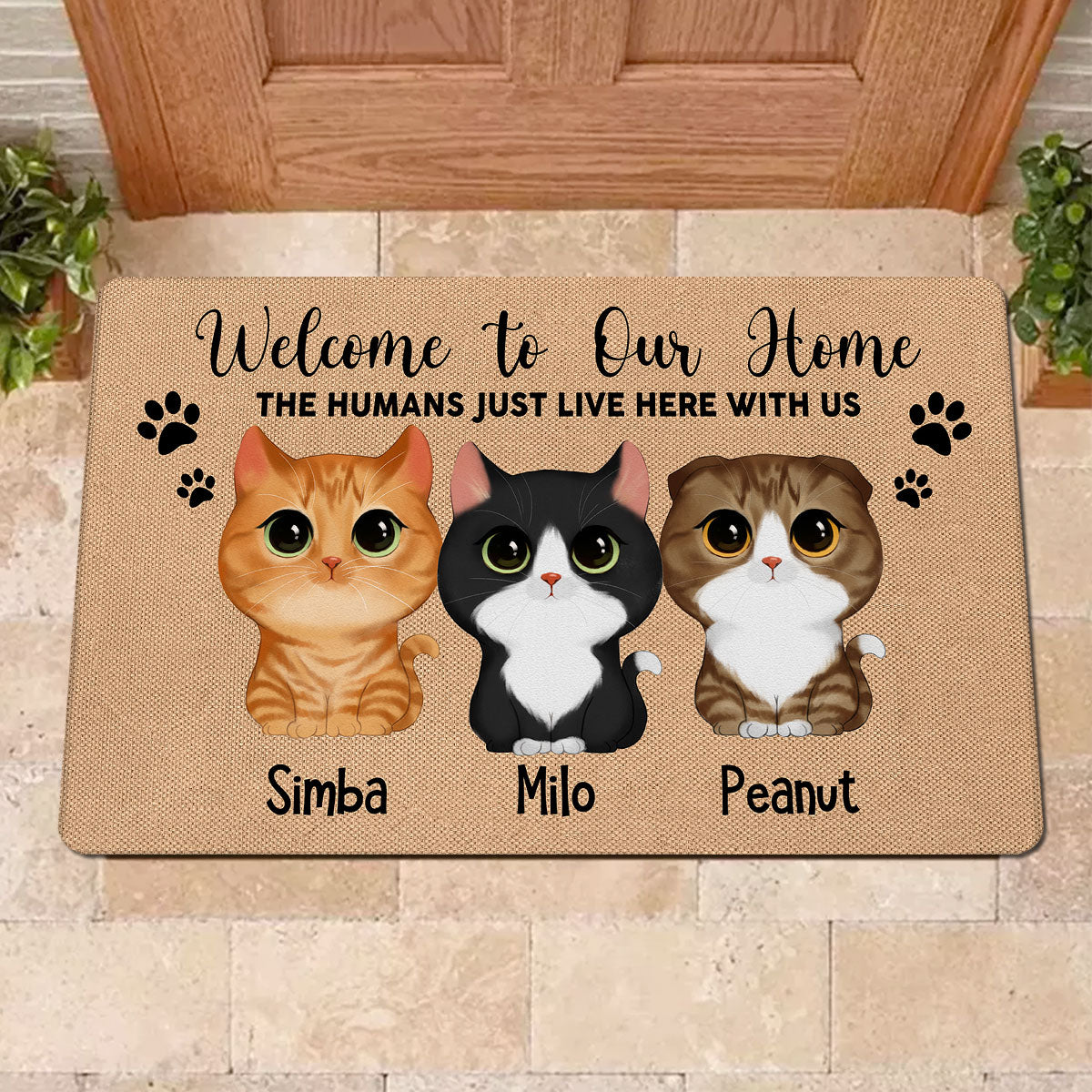 Welcome Home Watercolor Cute Cats Personalized Doormat
