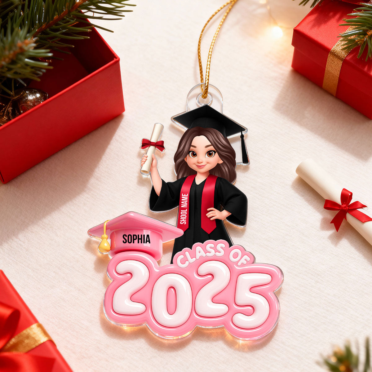 Class of 2025 3D Inflated Pastel Color - Personalized Acrylic Ornament - Christmas Gift for Senior