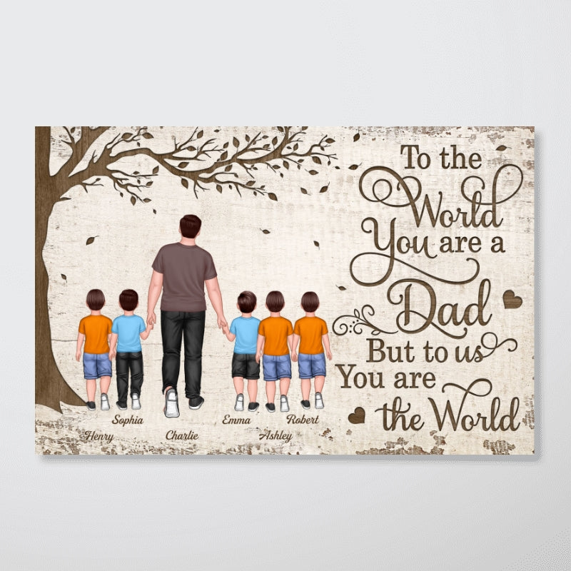 Back View Dad And Kids Walking Under Tree Personalized Horizontal Poster