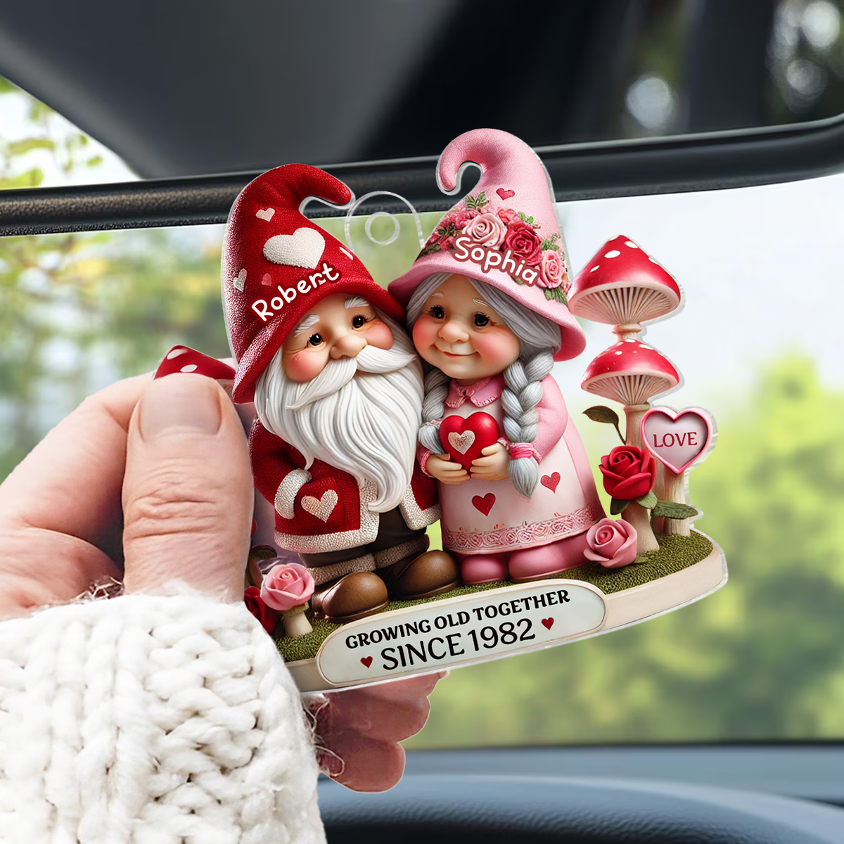 Gnome Mushroom Old Couple  Gift for him, Gift for her, Personalized Acrylic Car Hanger
