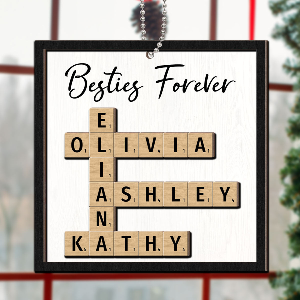 Besties Forever Unique Crossword Puzzle Art Christmas Gift For Best Friends Personalized 2-Layer Wooden Ornament