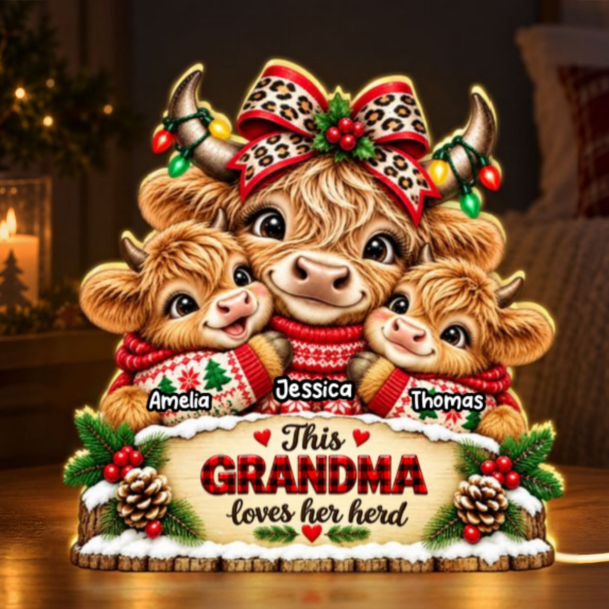 This Grandma Loves Her Herd - Personalized Light Box - Heartfelt Christmas Gift for Grandma