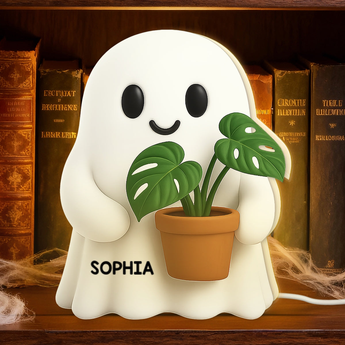 Halloween Boo Ghost Holding Plant - Personalized Light Box - Gift For Plant Lovers, Gardeners