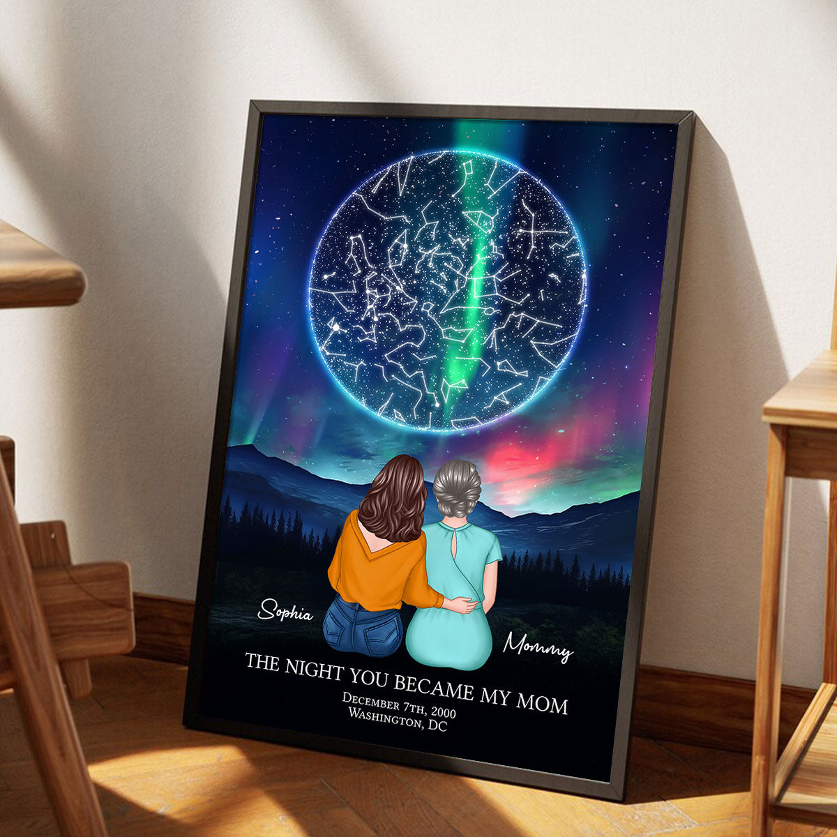 The Night You Became My Mom Embracing Mother Daughter Personalized Poster, Custom Star Map, Capture the Precious Moment, Gift, Constellation Print, Real Astronomical Data