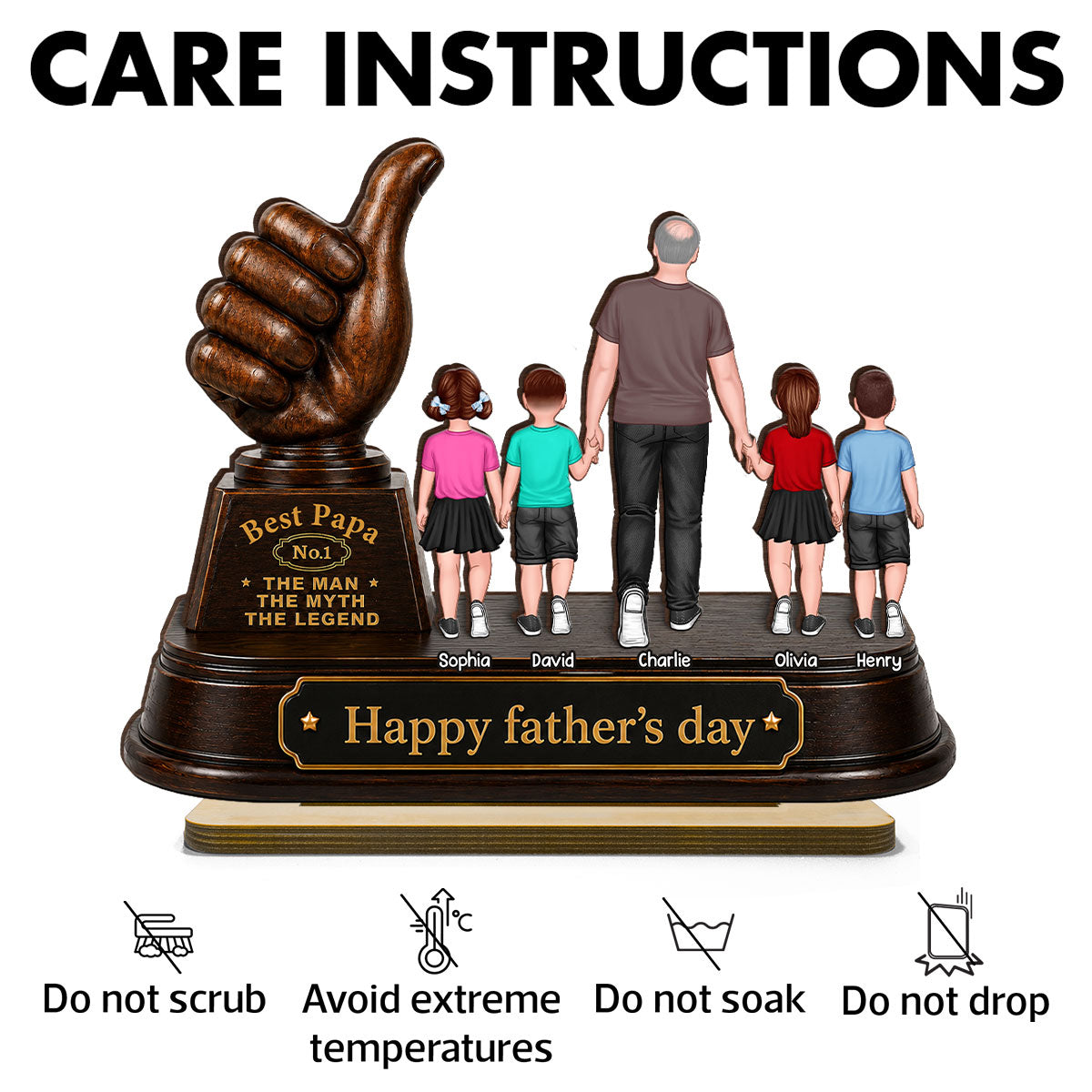 No. 1 Dad Grandpa Trophy - Personalized 2-Layered Wooden Plaque - Father's Day Gift for Dad, Husband