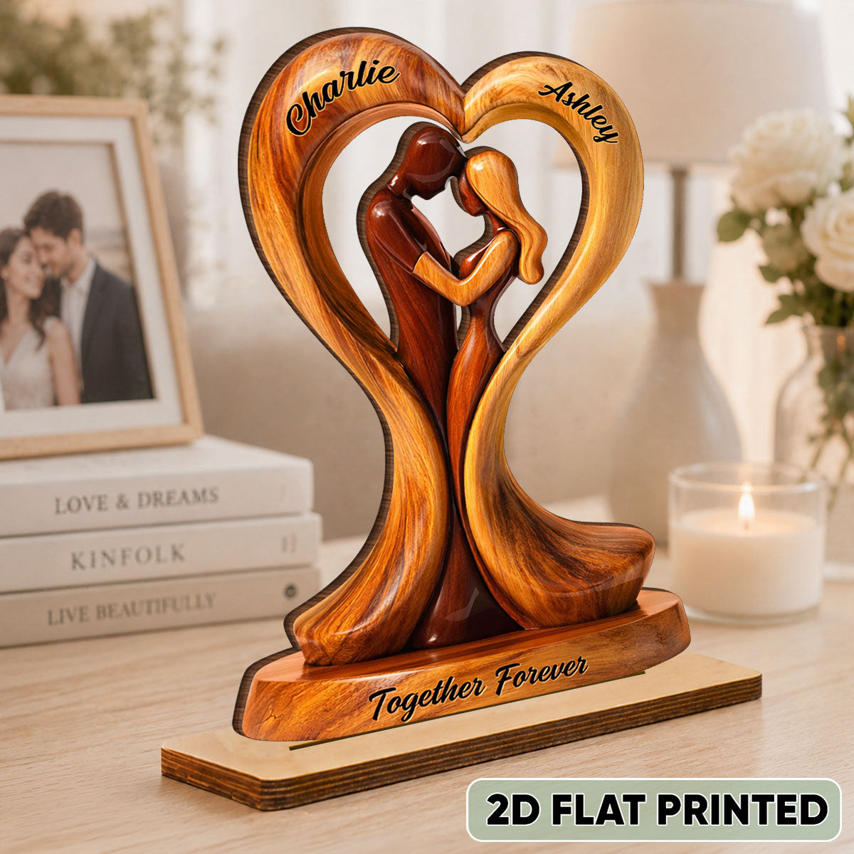 Together Forever Wooden Couple - Personalized 2-Layered Wooden Plaque - Anniversary, Valentine's Day Gift, Gift For Him, Gift For Her