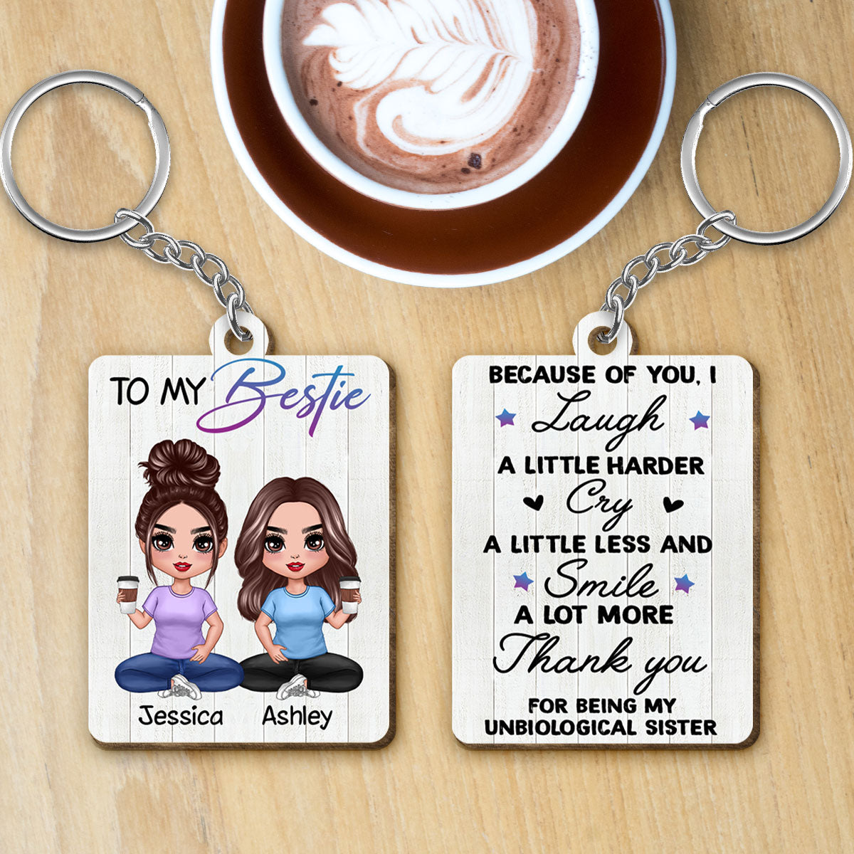 Doll Besties To My Bestie Personalized Wooden Keychain