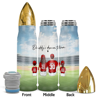 Daddy's Team Baseball Family Sitting Personalized Bullet Tumbler, Father's Day Gift For Dad, Grandpa, Husband