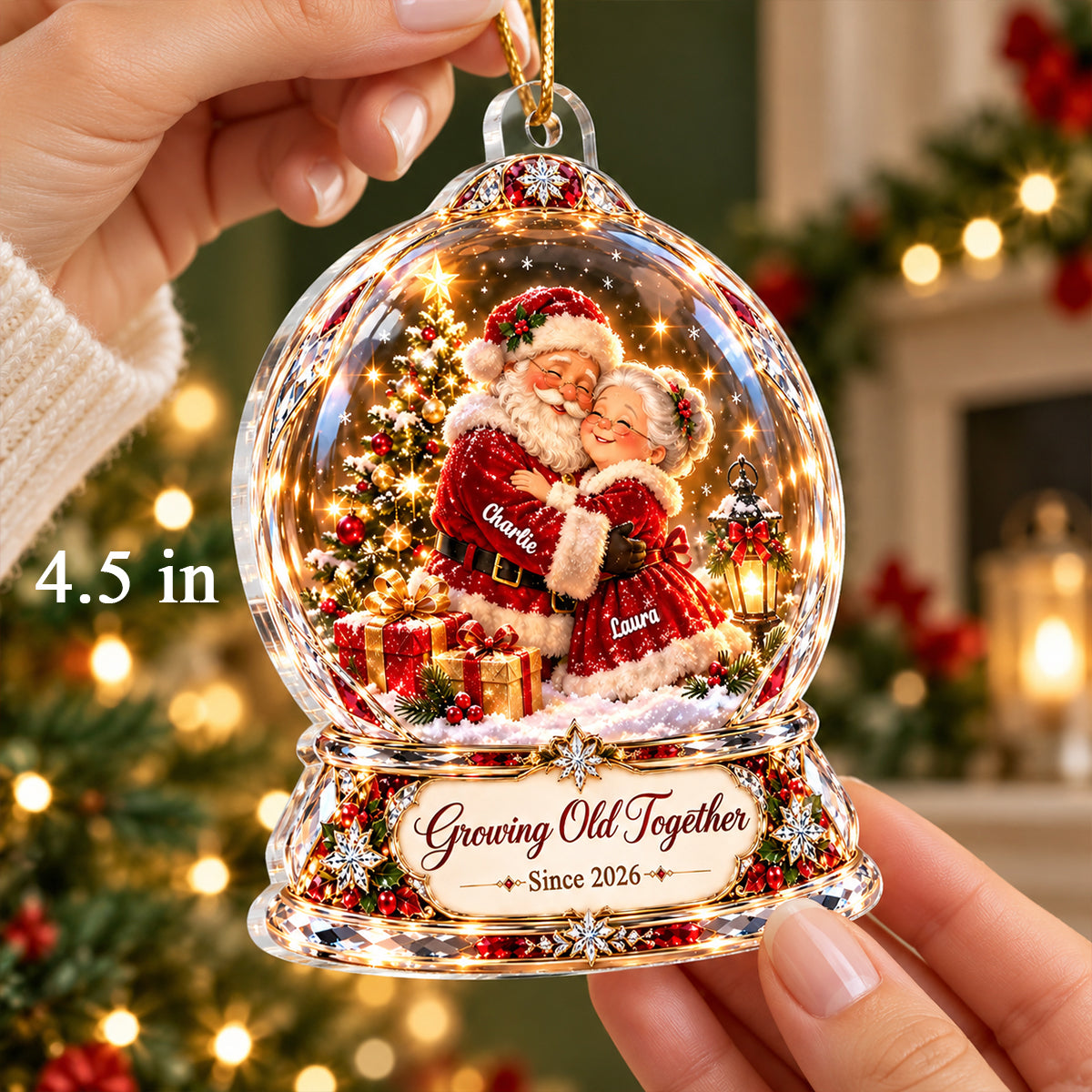 Santa Couple Growing Old Together 2D Flat Printed - Personalized Acrylic Ornament - Christmas Gift for Him, for Her