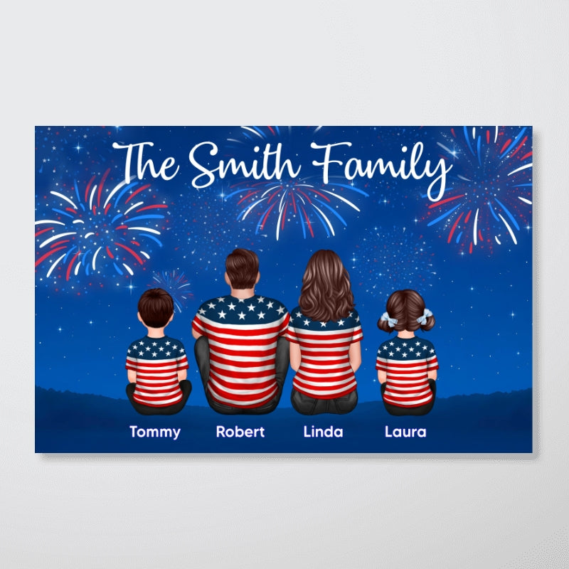 American Family At Night Firework 4th Of July Personalized Poster, Father's Day gift, gift for family