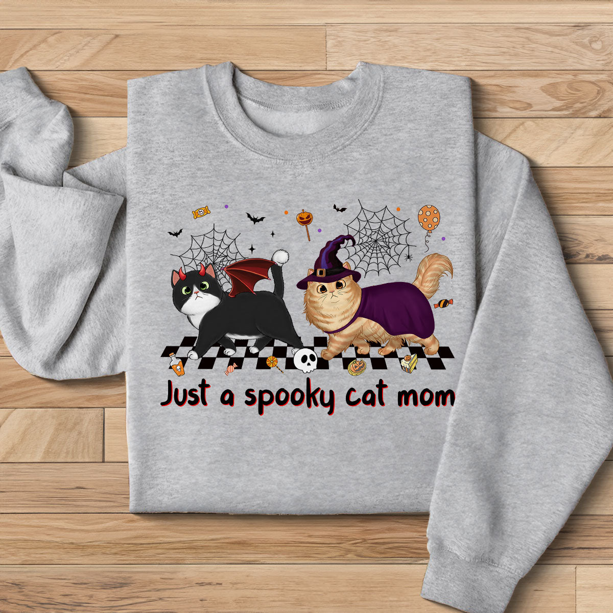 Just A Spooky Cat Mom Fluffy Cat Personalized Sweatshirt, Halloween Costume For Cat Lover