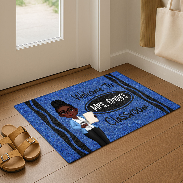 Teacher Crayon Welcome To Classroom - Personalized Doormat - Back To School Gift, Classroom Decoration