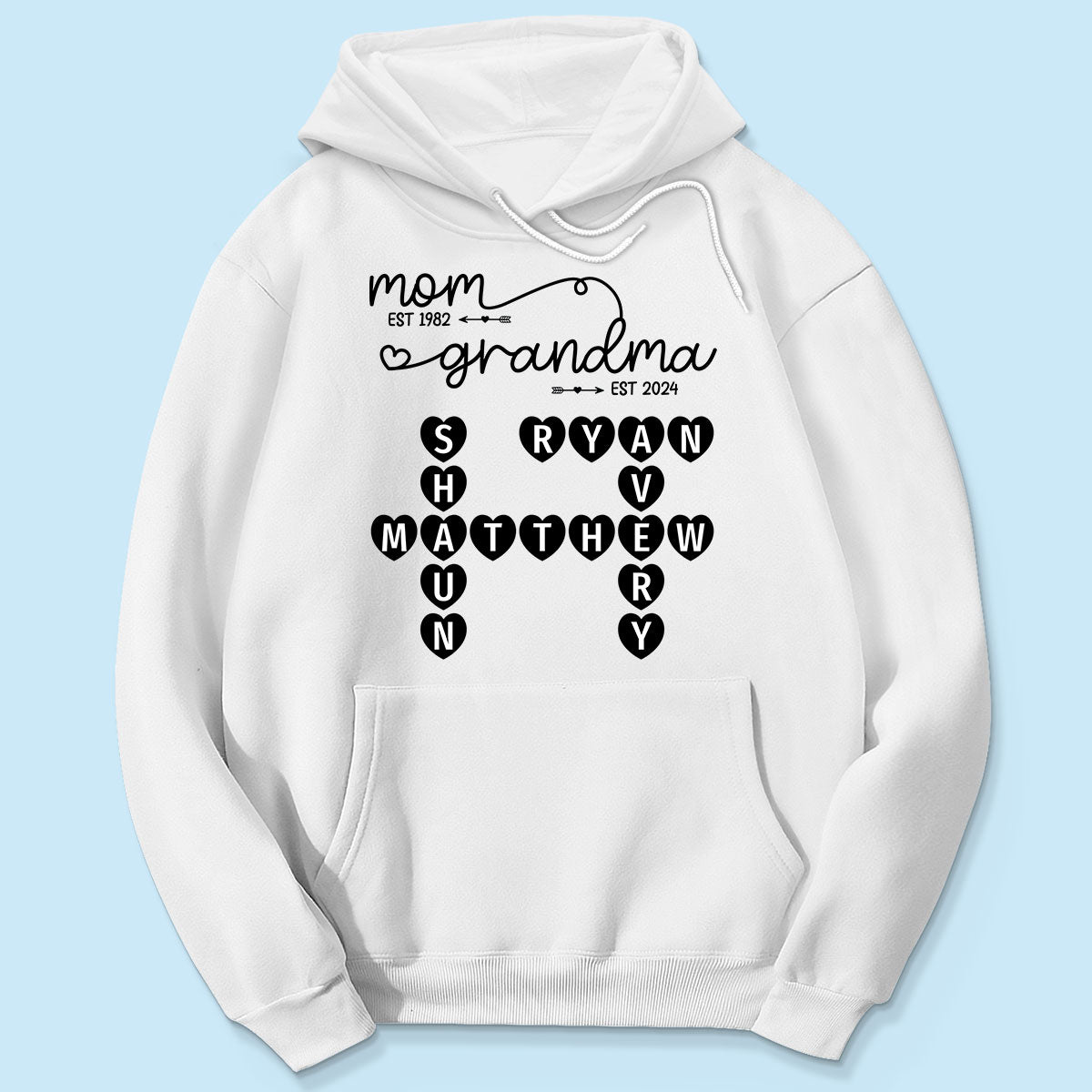 Mom Grandma Est. Swirl Crossword Puzzle Art Personalized Shirt