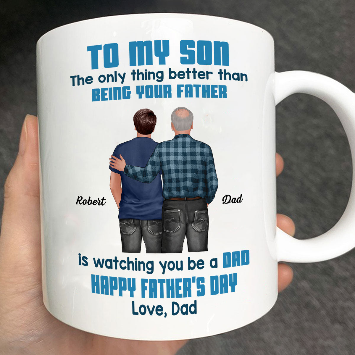 To My Son From Mom Dad Blue Tone Personalized Mug| Heartfelt Father's Day Gift For Son