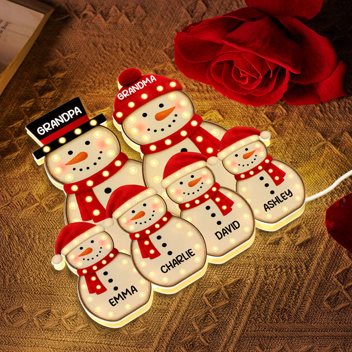 Snowman Family Marquee Effect Personalized LED Light Box, Christmas Gift Decoration