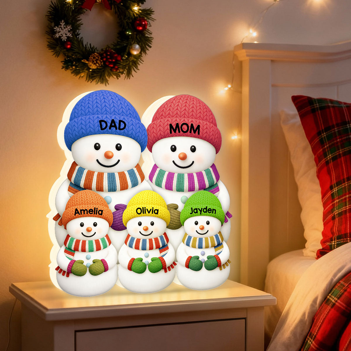Christmas Cozy Vibe Family Dad Mom And Kids Snowman Together - Personalized Light Box - Christmas Decoration For Family