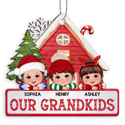Our Grandkids Cute Kids Laying Head On Hands Personalized Wooden Ornament