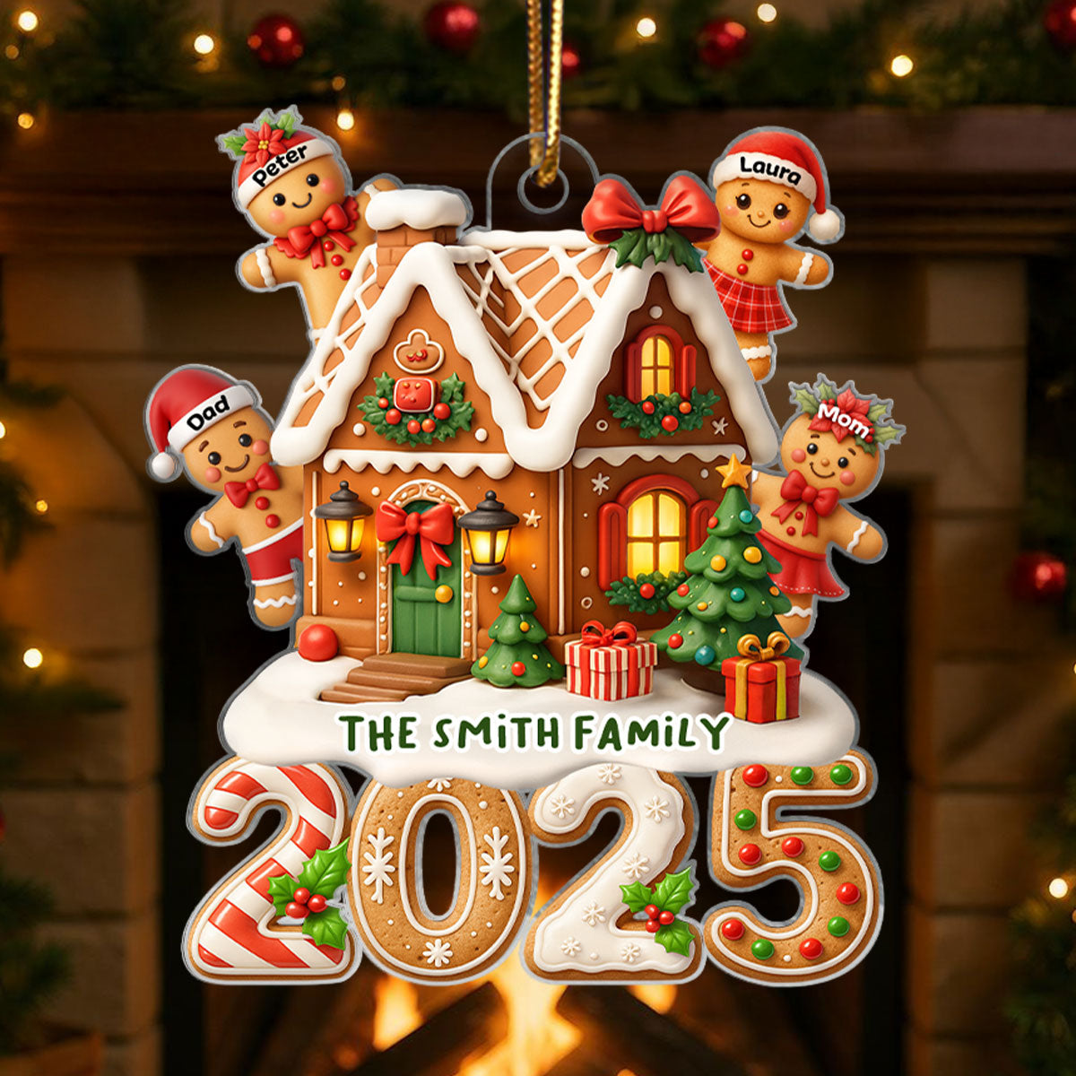 Gingerbread Family 2025 - Personalized Acrylic Ornament - Christmas Gift for Family, for Her, for Husband