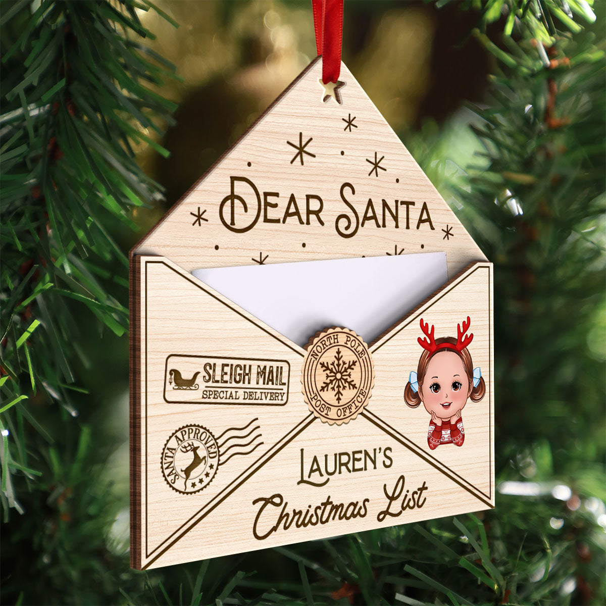 3D Letter To Santa Personalized Wooden Ornament, Christmas Gift For Little Ones