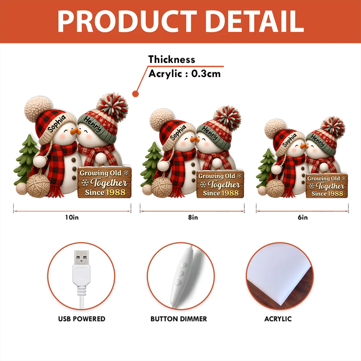 3D Effect Snowman Couple Growing Old Together - Personalized Light Box - Heartwarming Christmas Gift for him, Gift for her