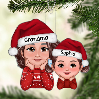 Pretty Grandma Granddaughter Grandson Chin On Hands Personalized Acrylic Ornament