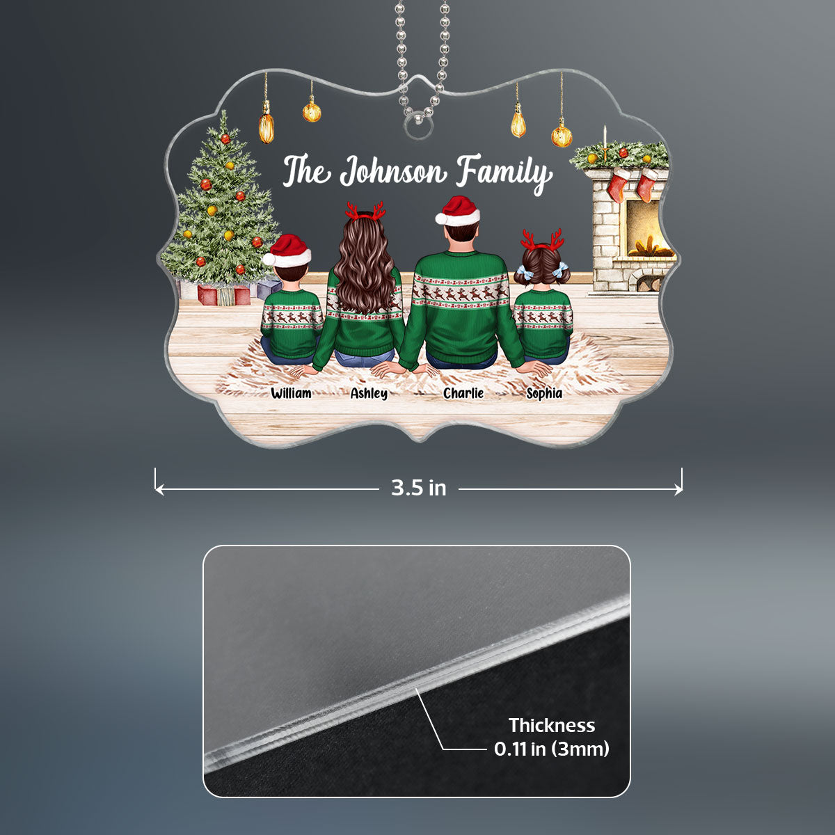 Family Back View Wearing Ugly Sweater In House Personalized Acrylic Ornament