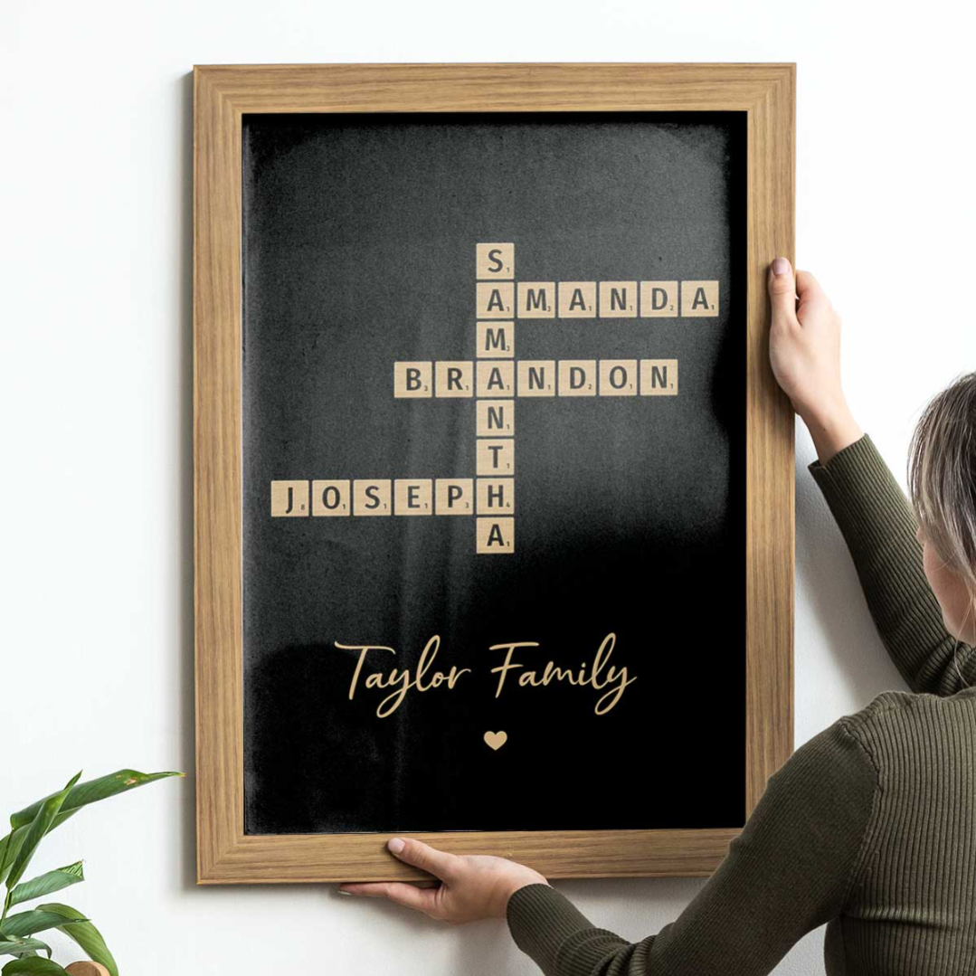 Family Crossword Art - Created In A Moment, Treasured Forever Personalized Poster