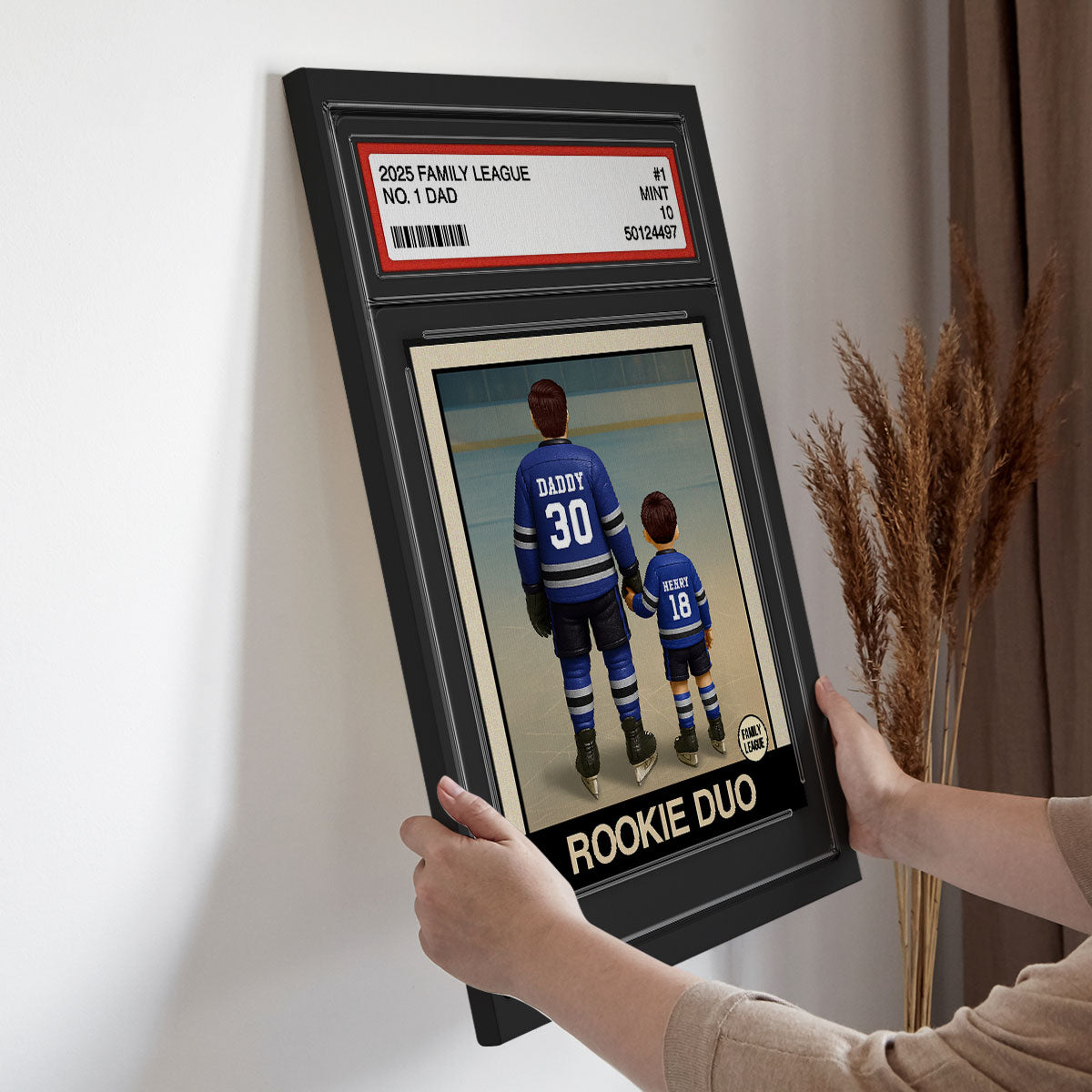 Hockey No. 1 Dad Man & Kids Trading Card Style Personalized Wrapped Canvas