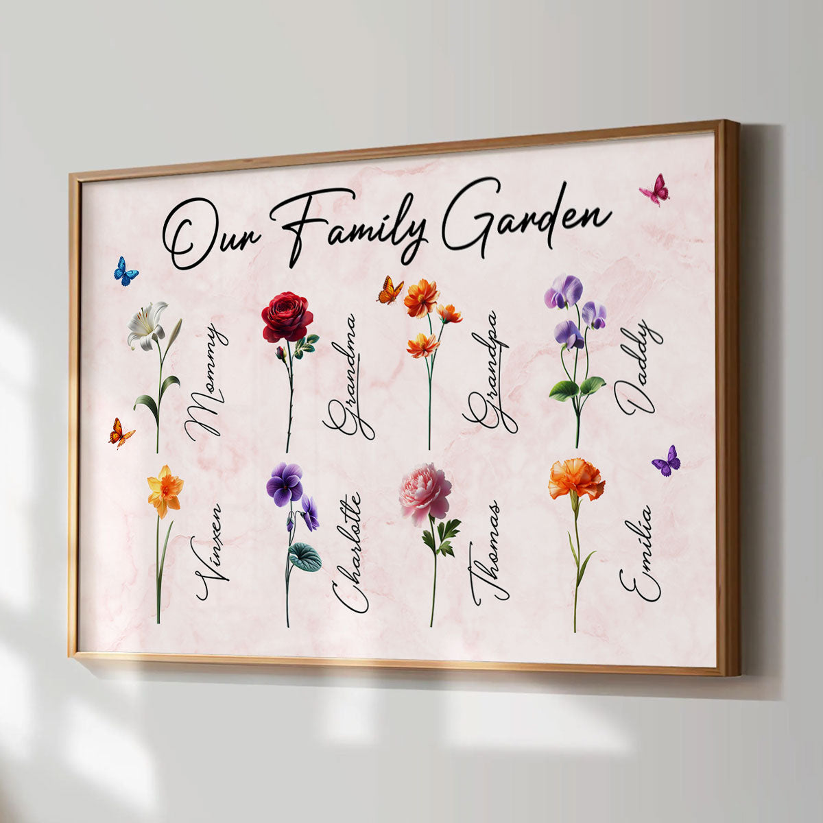 3D Effect Birth Month Flowers Our Family Garden Personalized Poster, Gift For Mom, Grandma