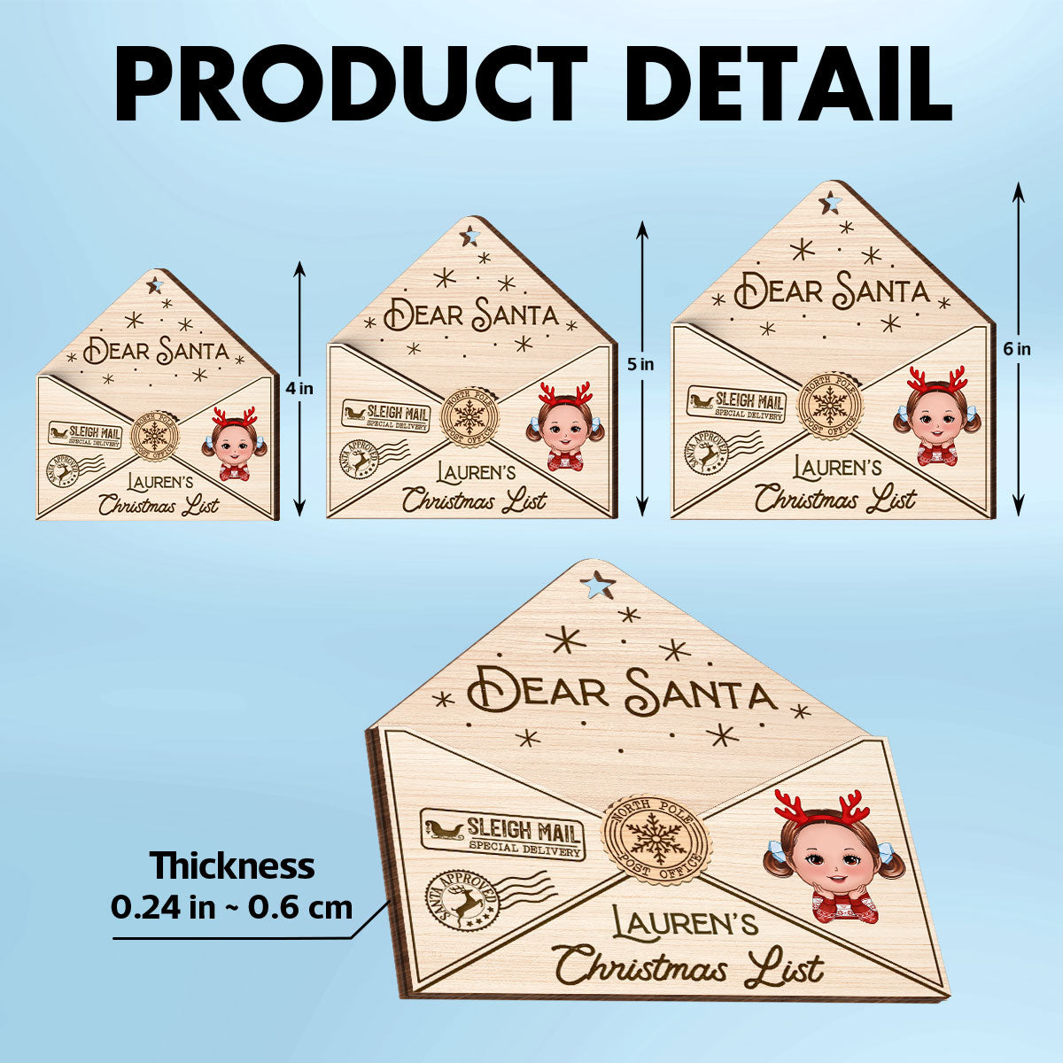 3D Letter To Santa Personalized Wooden Ornament, Christmas Gift For Little Ones