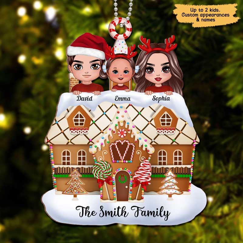 Doll Family Ginger Bread House Personalized Wooden Ornament